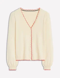 Pru Scallop Trim Cardigan-Warm Ivory-Boden Discount