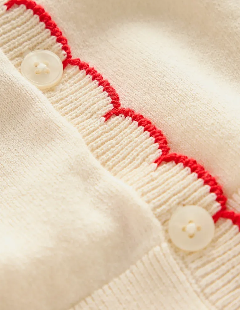 Pru Scallop Trim Cardigan-Warm Ivory-Boden Discount