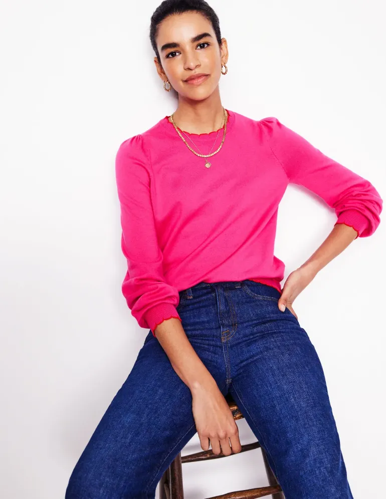 Pru Scallop Trim Sweater-Pink Peony-Boden Discount