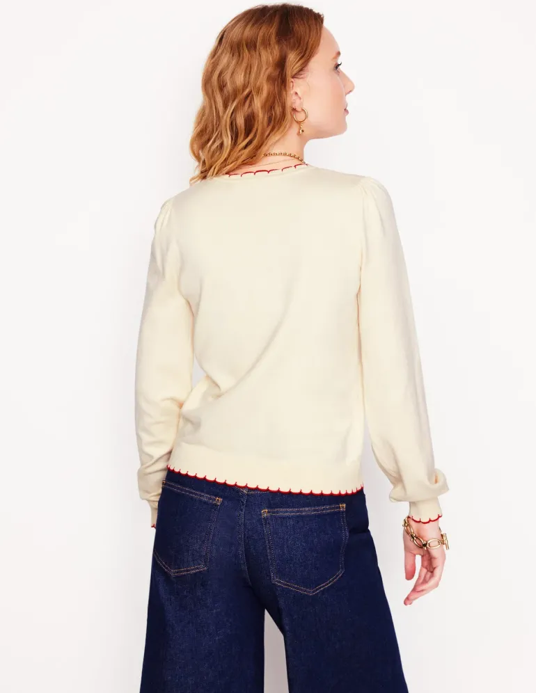 Pru Scallop Trim Sweater-Warm Ivory-Boden Shop