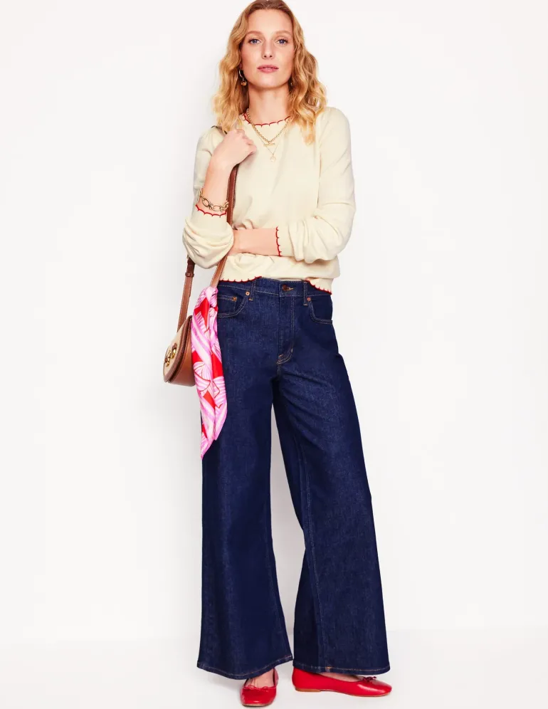 Pru Scallop Trim Sweater-Warm Ivory-Boden Shop