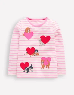 Puff Sleeve Applique T-shirt-Bubblegum Pink/ Ivory Pets-Boden Fashion