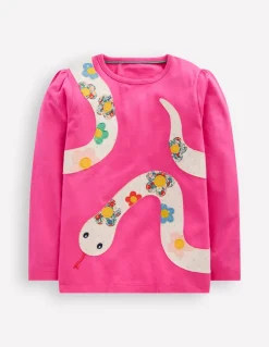 Puff Sleeve Applique T-shirt-Pink Lunar New Year Snake-Boden Cheap