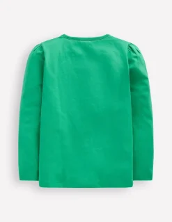 Puff Sleeve Applique T-shirt-Aloe Green Bunny-Boden Shop