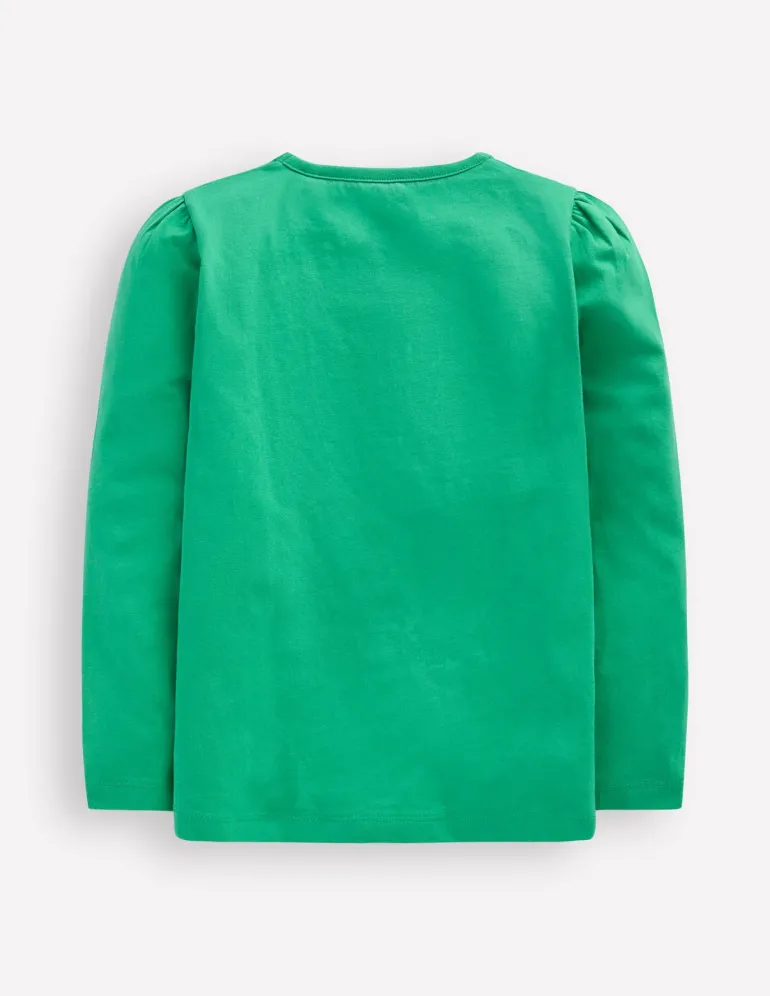 Puff Sleeve Applique T-shirt-Aloe Green Bunny-Boden Shop