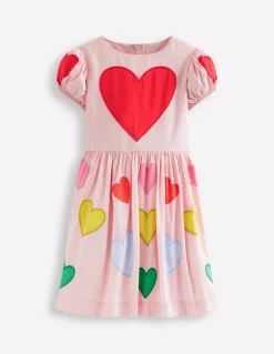 Puff Sleeve Heart Dress-Light Pink Hearts-Boden Best