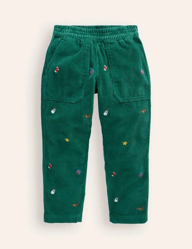 Pull-On Cord Pants-Festive Embroidery-Boden Hot
