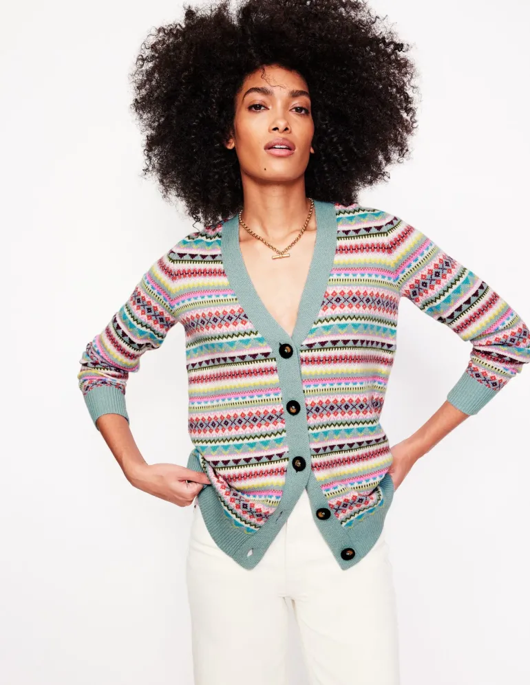 Quinn Boyfriend Cardigan-Blue, Heritage Fair Isle-Boden Online