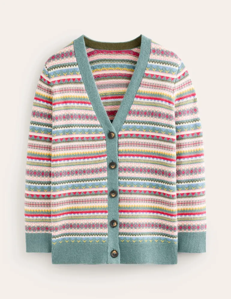 Quinn Boyfriend Cardigan-Blue, Heritage Fair Isle-Boden Online