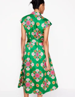 Rachel Cotton Midi Shirt Dress-Rich Emerald, Meadow Posy-Boden New
