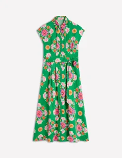 Rachel Cotton Midi Shirt Dress-Rich Emerald, Meadow Posy-Boden New