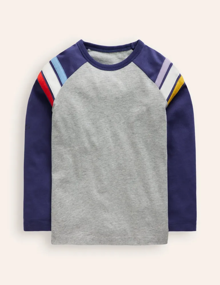 Raglan T-Shirt-Grey Marl/ Starboard Blue-Boden Outlet