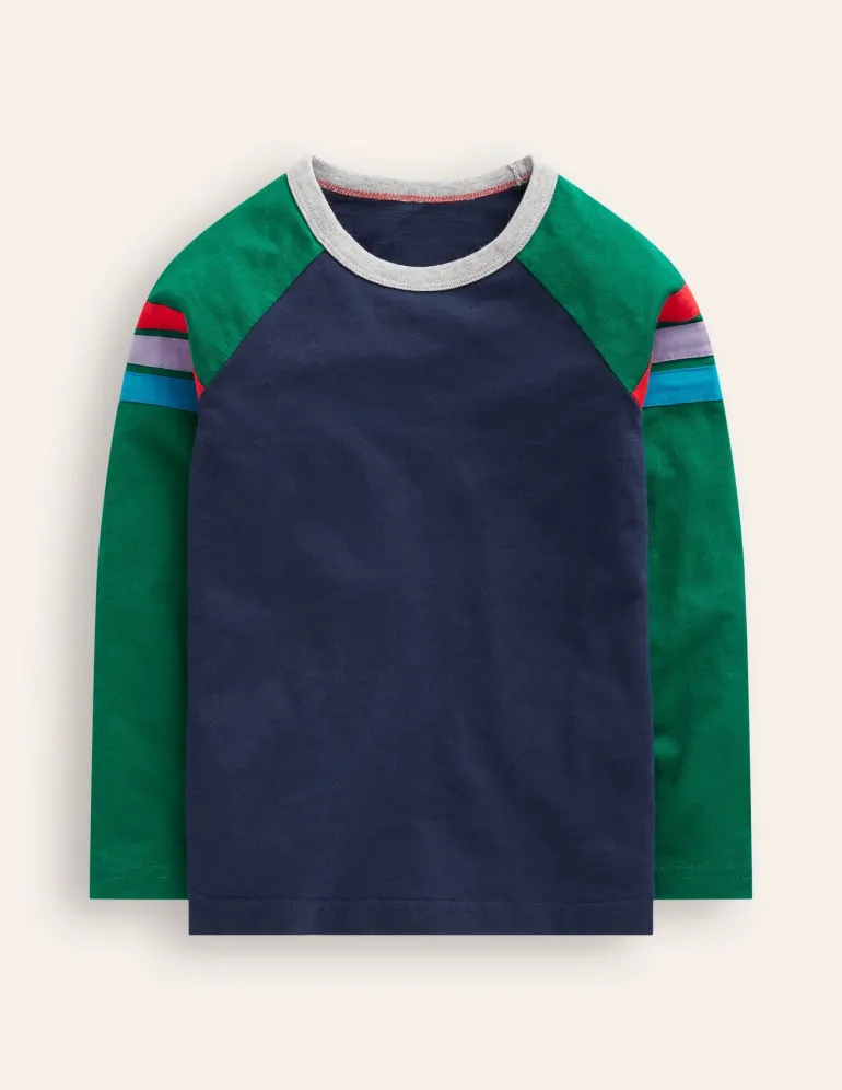 Raglan T-Shirt-Jewel Green/ Navy-Boden Discount