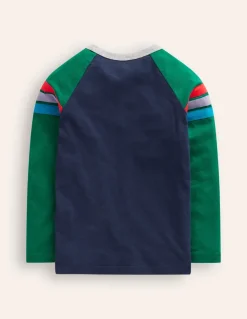 Raglan T-Shirt-Jewel Green/ Navy-Boden Discount