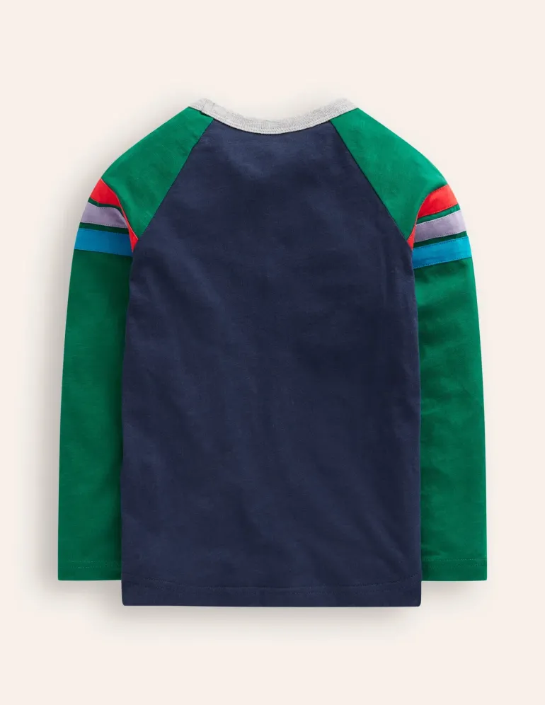 Raglan T-Shirt-Jewel Green/ Navy-Boden Discount