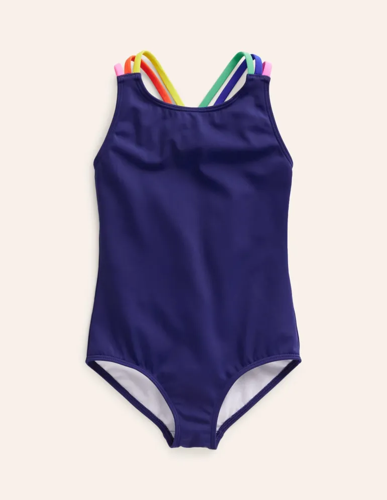 Rainbow Cross-Back Swimsuit-College Navy-Boden Cheap