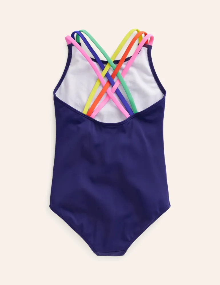 Rainbow Cross-Back Swimsuit-College Navy-Boden Cheap