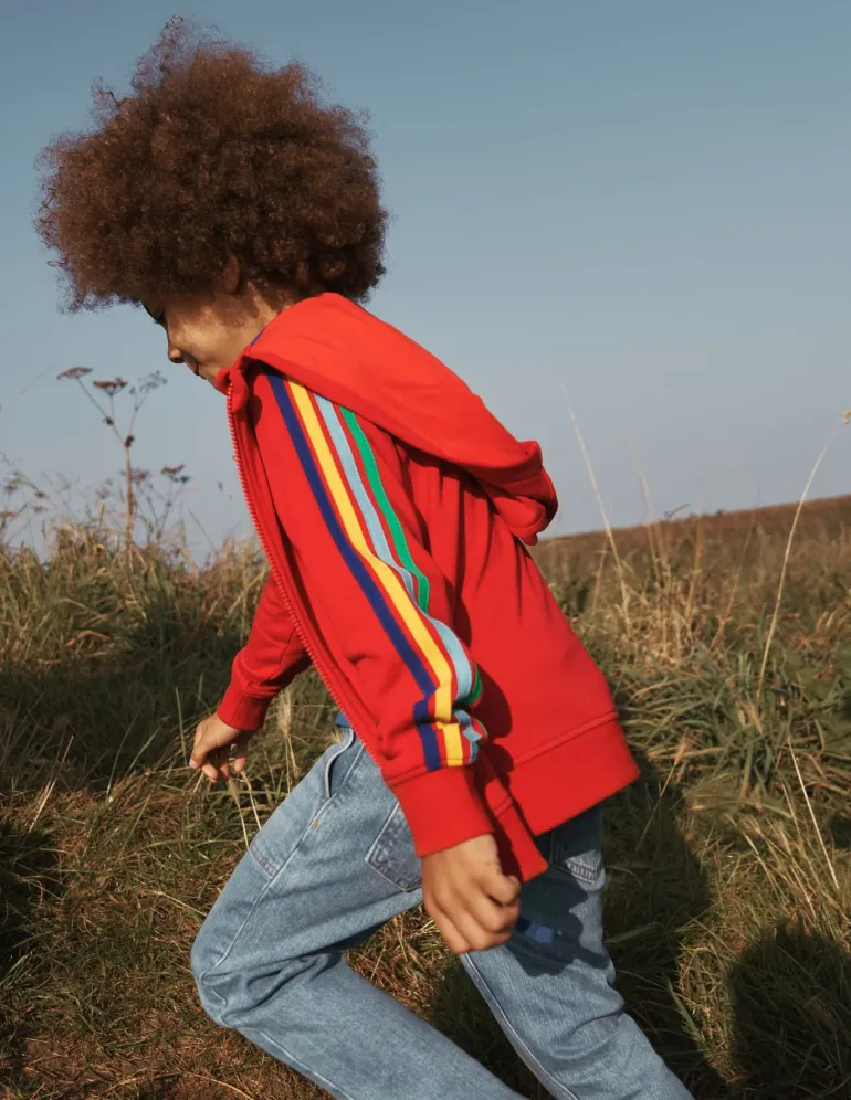 Rainbow Zip-Up Hoodie-Cherry Tomato Red-Boden Best Sale