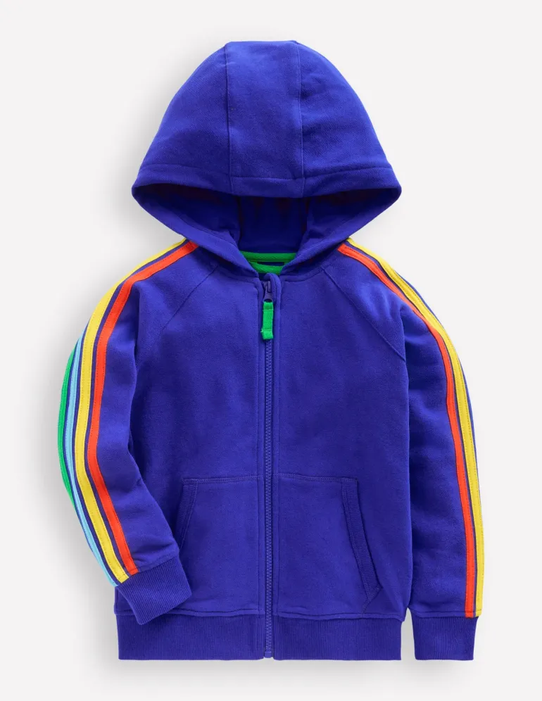 Rainbow Zip-Up Hoodie-Peacock Plume Blue-Boden Best