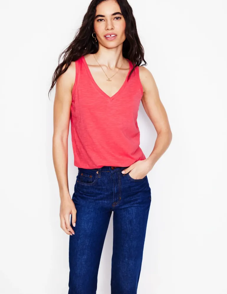 Regular V-Neck Slub Tank-Camelia Pink-Boden Flash Sale