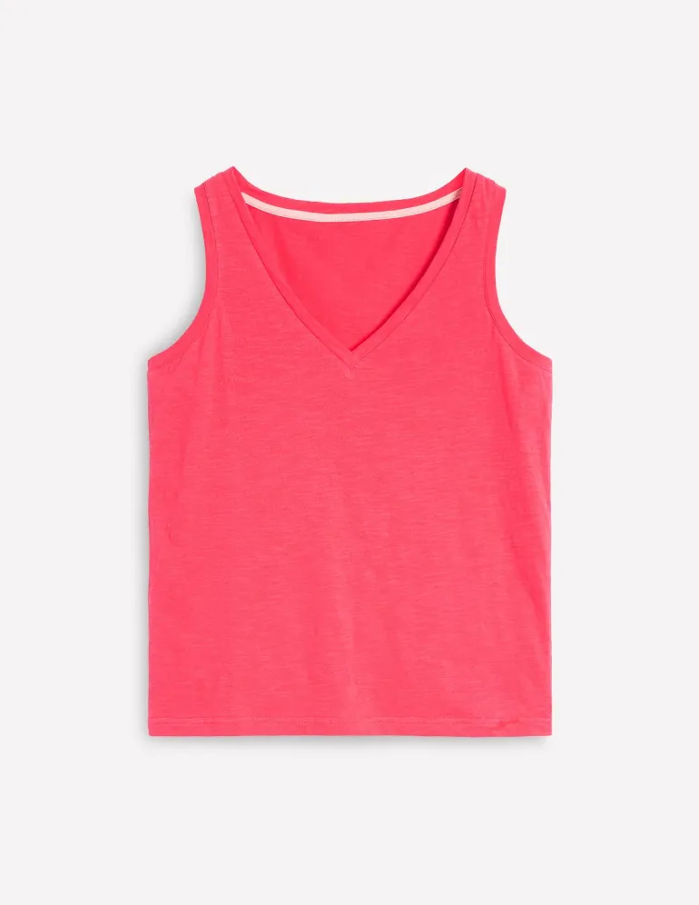 Regular V-Neck Slub Tank-Camelia Pink-Boden Flash Sale