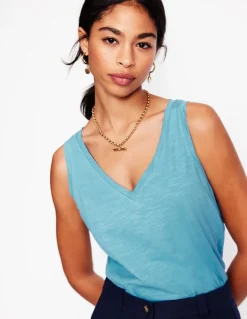 Regular V-Neck Slub Tank-Duck Egg Blue-Boden Sale