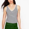 Regular V-Neck Slub Tank-Navy, Ivory Stripe-Boden Outlet