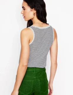 Regular V-Neck Slub Tank-Navy, Ivory Stripe-Boden Outlet