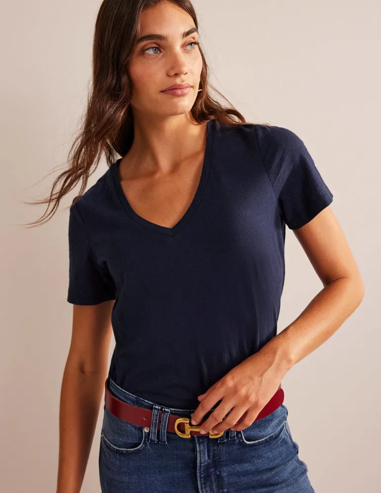 Regular V-Neck Slub T-shirt--Boden Discount