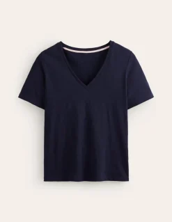 Regular V-Neck Slub T-shirt--Boden New