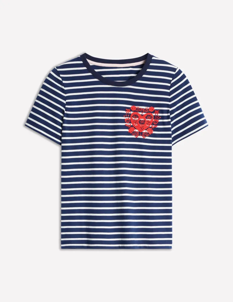 Relaxed Novelty T-Shirt-French Navy, Hearts-Boden New