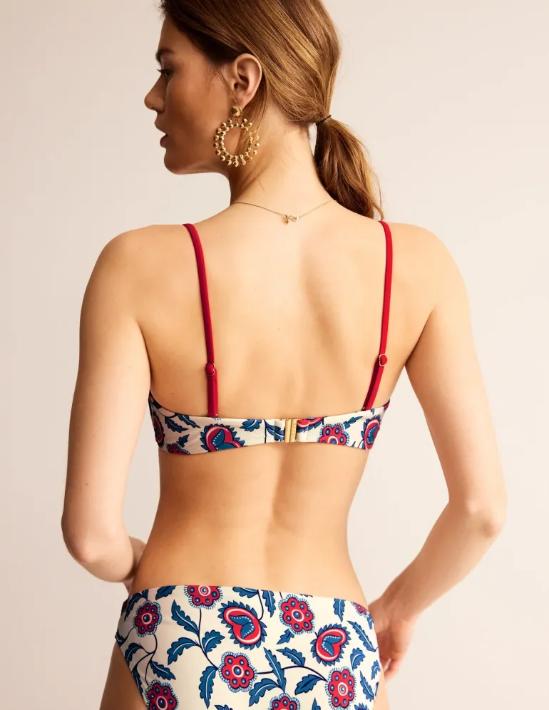 Rhodes Cup-Size Bikini Top-Ivory, Floret Vine-Boden Clearance