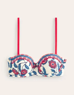 Rhodes Cup-Size Bikini Top-Ivory, Floret Vine-Boden Clearance