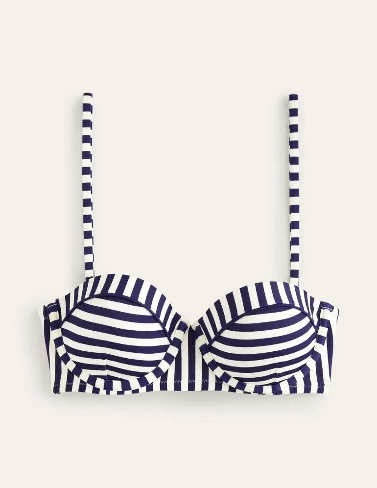 Rhodes Cup-Size Bikini Top-Navy, Ivory Stripe-Boden New