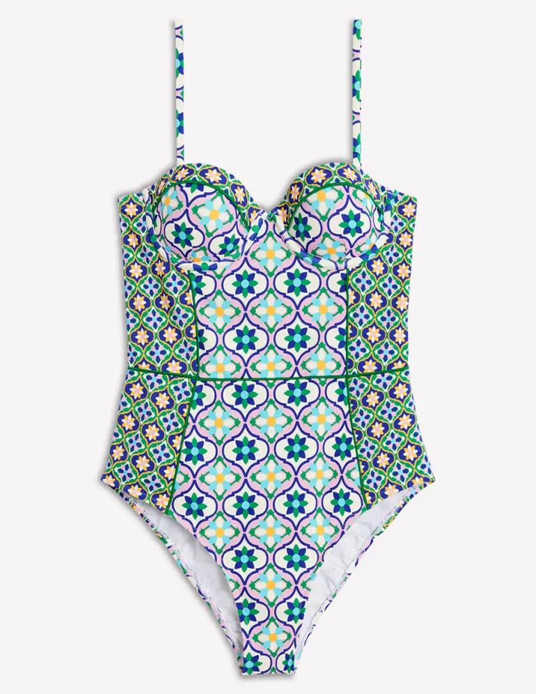 Rhodes Cup-Size Swimsuit-Multi, Floweret Tile-Boden Cheap