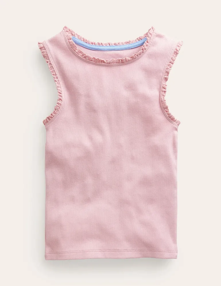 Ribbed Lace Trim Tank Top-French Pink-Boden Sale