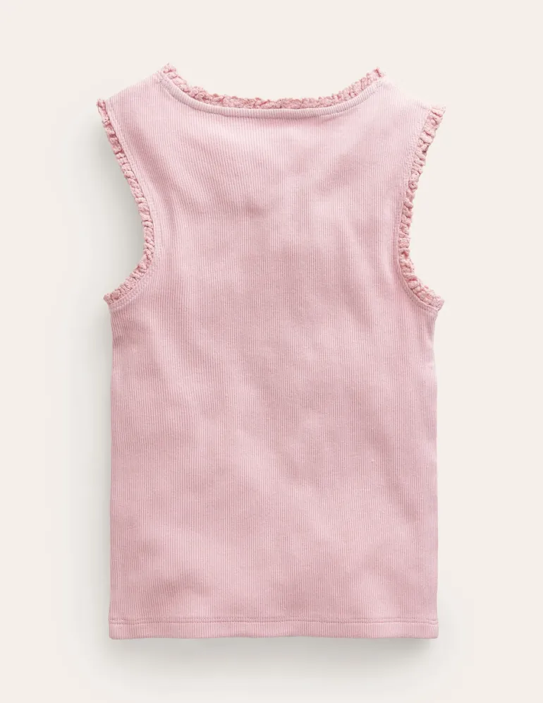 Ribbed Lace Trim Tank Top-French Pink-Boden Sale