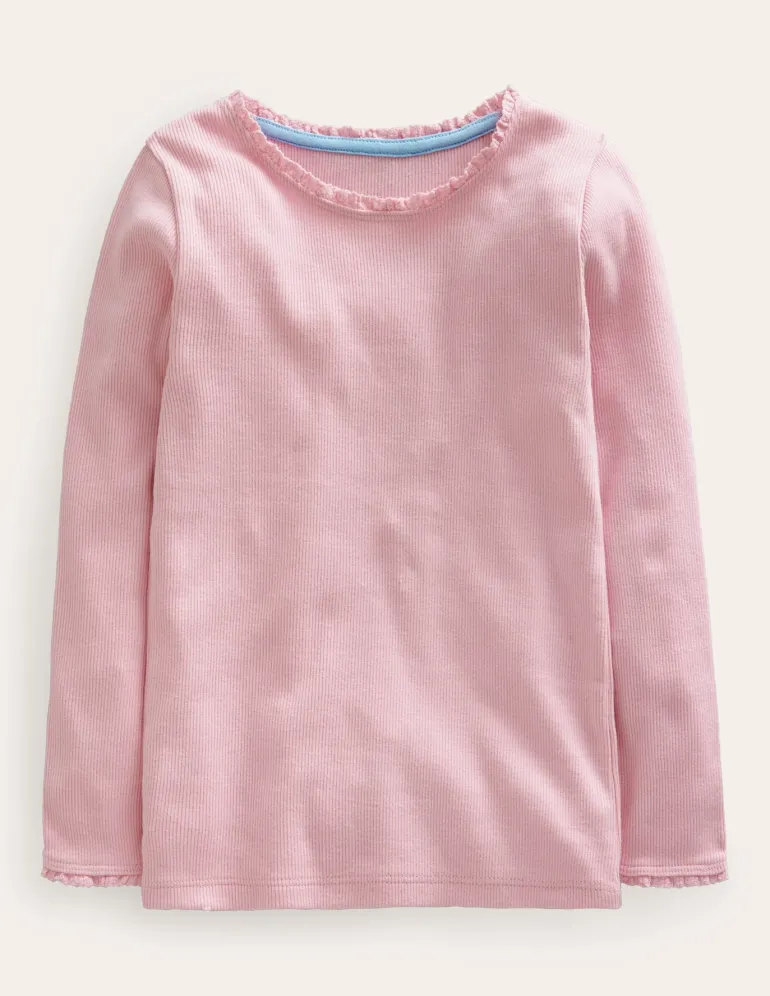 Ribbed Long Sleeve T-Shirt-French Pink-Boden New
