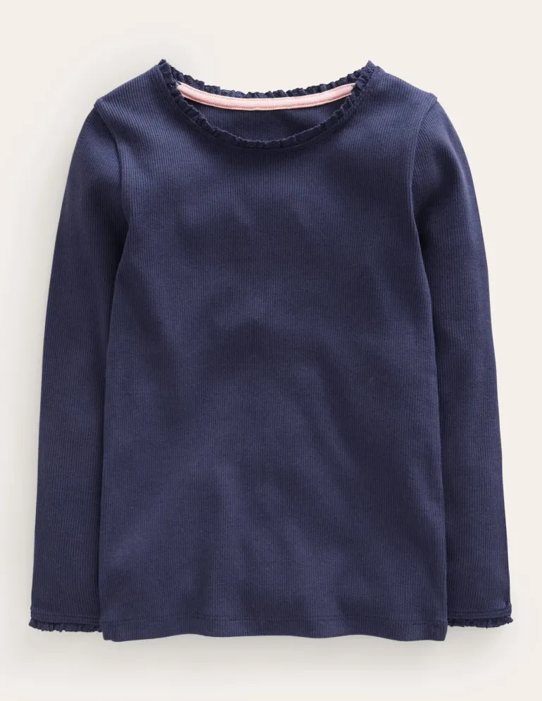 Ribbed Long Sleeve T-Shirt-Starboard Blue-Boden Best
