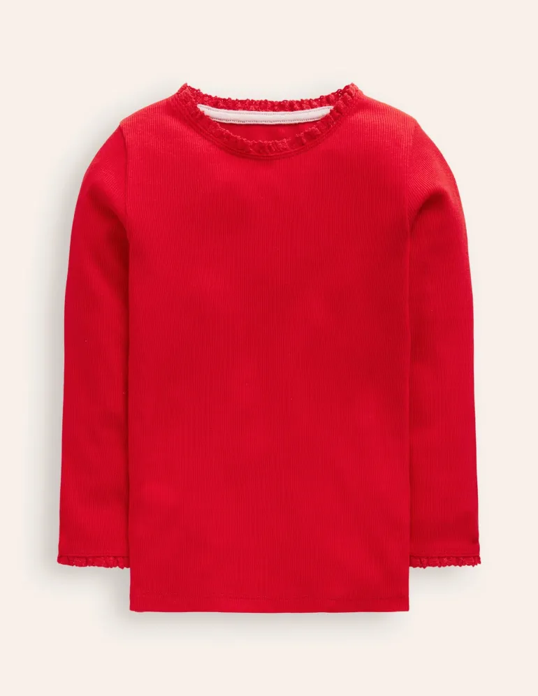 Ribbed Long Sleeve T-Shirt-Cherry Jam/Soft Ivory Stripe-Boden Discount