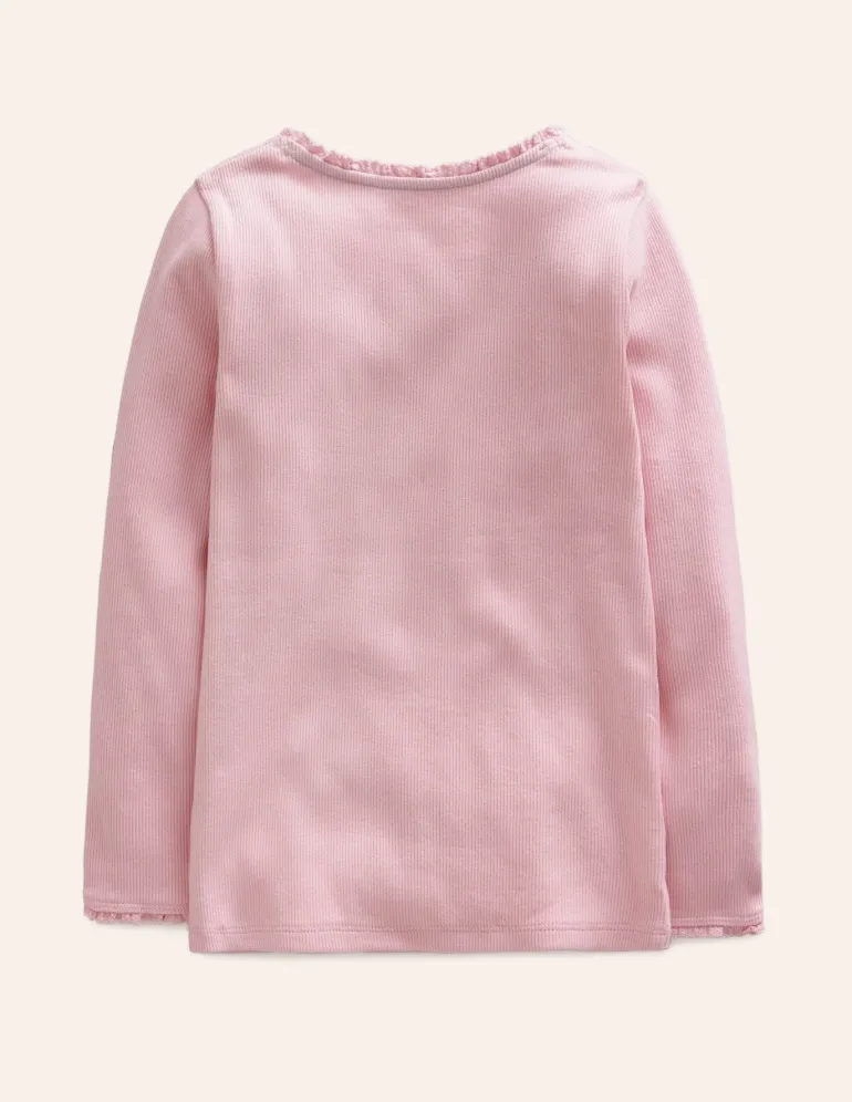 Ribbed Long Sleeve T-Shirt-French Pink-Boden New