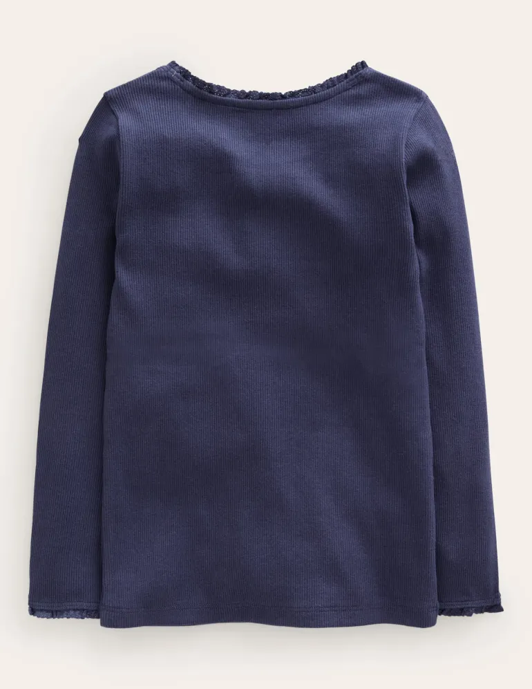 Ribbed Long Sleeve T-Shirt-Starboard Blue-Boden Best