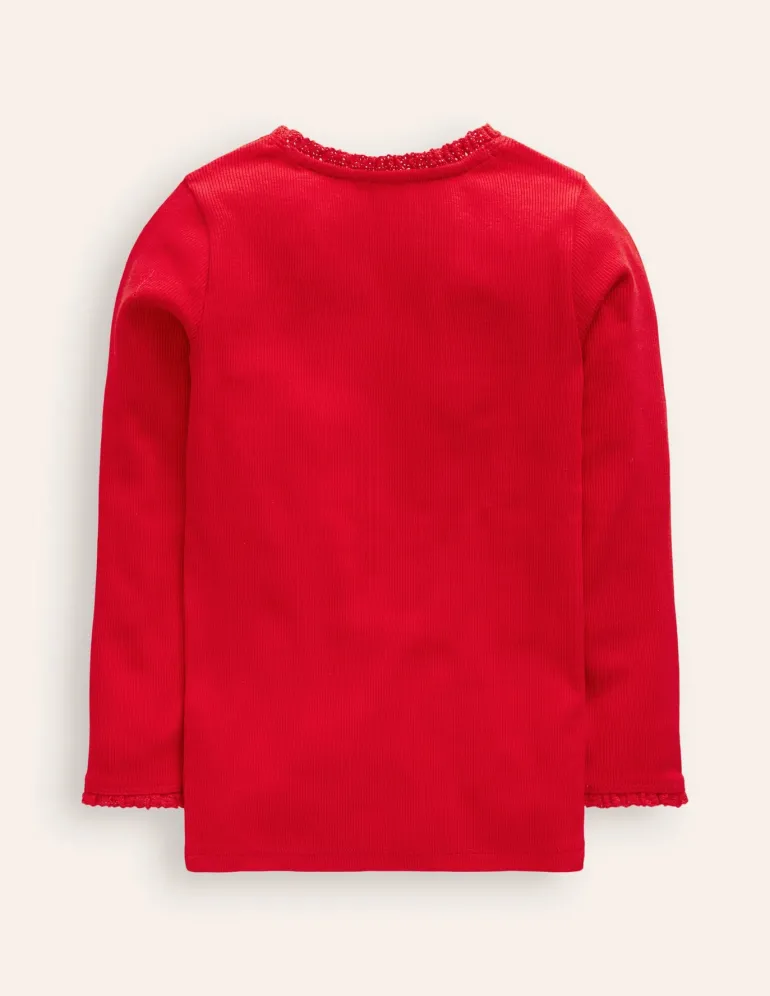 Ribbed Long Sleeve T-Shirt-Cherry Jam/Soft Ivory Stripe-Boden Discount