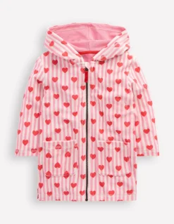 Romie Towelling Zip Throw-On-Bubblegum Pink Heart Stripe-Boden Store