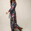 Ruby Collarless Shirt Dress-French Navy, Decorative Garden-Boden Clearance