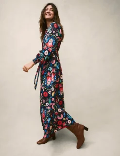 Ruby Collarless Shirt Dress-French Navy, Decorative Garden-Boden Clearance
