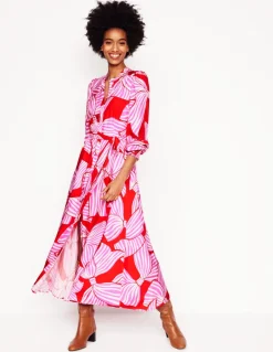 Ruby Collarless Shirt Dress-Rouge, Bow Scatter-Boden Outlet