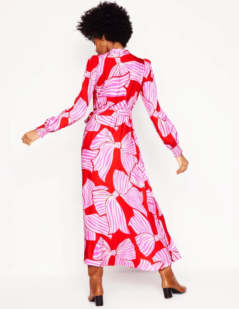 Ruby Collarless Shirt Dress-Rouge, Bow Scatter-Boden Outlet