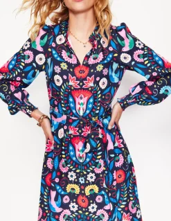 Ruby Collarless Shirt Dress-French Navy, Decorative Garden-Boden Clearance
