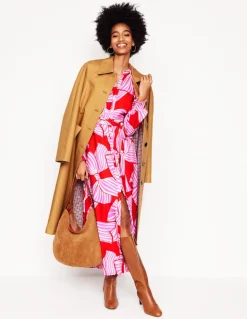 Ruby Collarless Shirt Dress-Rouge, Bow Scatter-Boden Outlet